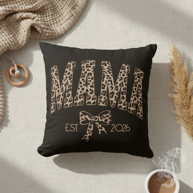 Leopard Varsity Mama Est Bold Feminine Decor Throw Pillow (Creator Uploaded)