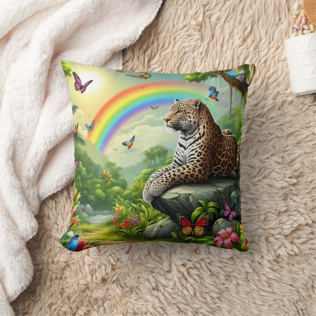 Leopard Vibe: Artistic Jungle Rest Throw Pillow (Blanket)