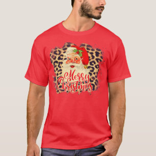 Leopard Vintage 70s Santa Merry Christmas Santa Cl T-Shirt