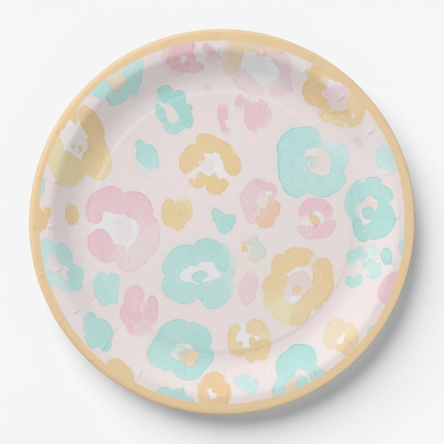 Leopard Water Colour Modern Wedding Paper Plates  (Front)