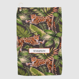 Leopard Watercolor Jungle Name  Golf Towel