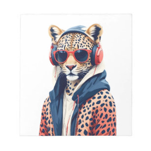 Leopard Wearing Hoodie Funny Cool Animal Character Notepad