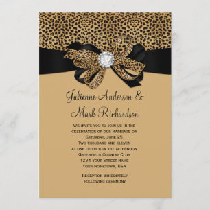 Leopard White Jewels Diamonds Ribbon Wedding Invitation