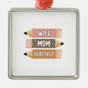 Leopard Wife Mom Teacher Metal Ornament