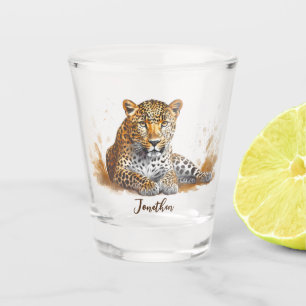 Leopard Wild Animal Portrait Personalized Name Shot Glass
