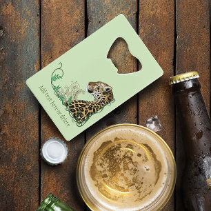 Leopard Wild Cat Green Henna Credit Card Bottle Opener