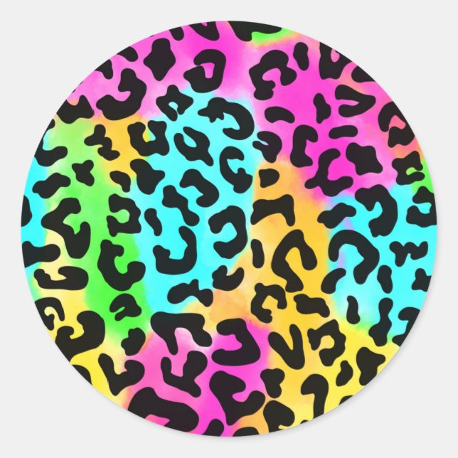 Leopard Wild Cat Rainbow Pattern, Leopard Gift Classic Round Sticker (Front)