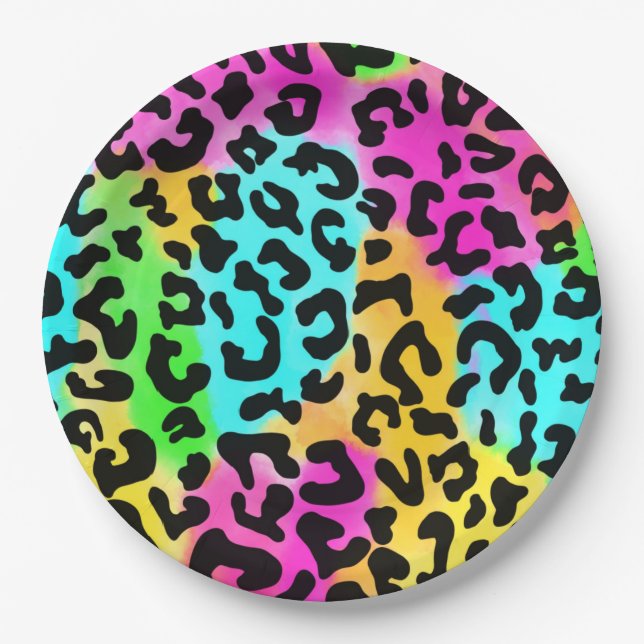 Leopard Wild Cat Rainbow Pattern, Leopard Gift Paper Plate (Front)