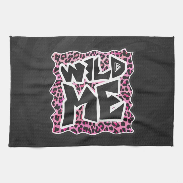 Leopard Wild Me Black and Hot Pink Design Kitchen Towel (Horizontal)
