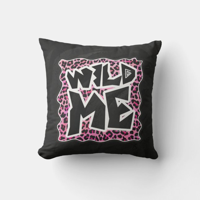 Leopard Wild Me Black and Hot Pink Design Throw Pillow (Front)