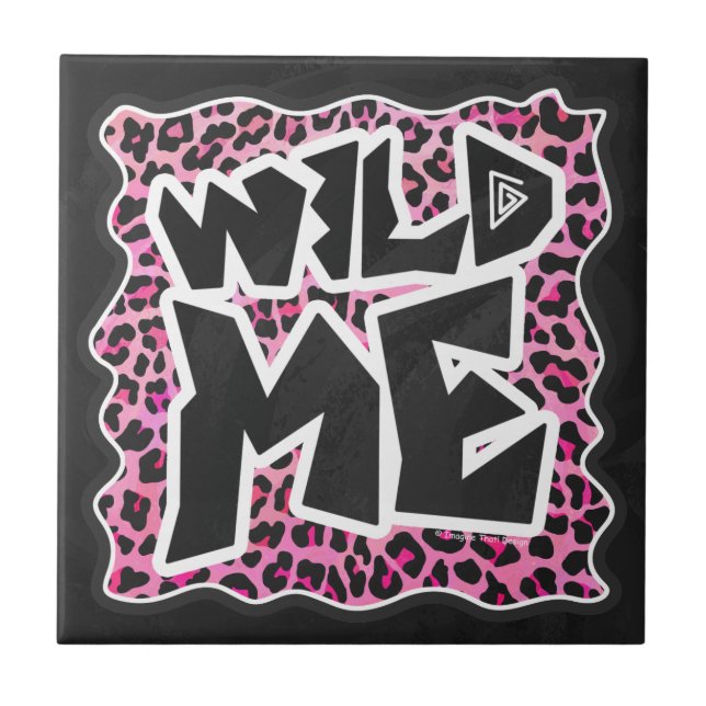 Leopard Wild Me Black and Hot Pink Design Tile (Front)