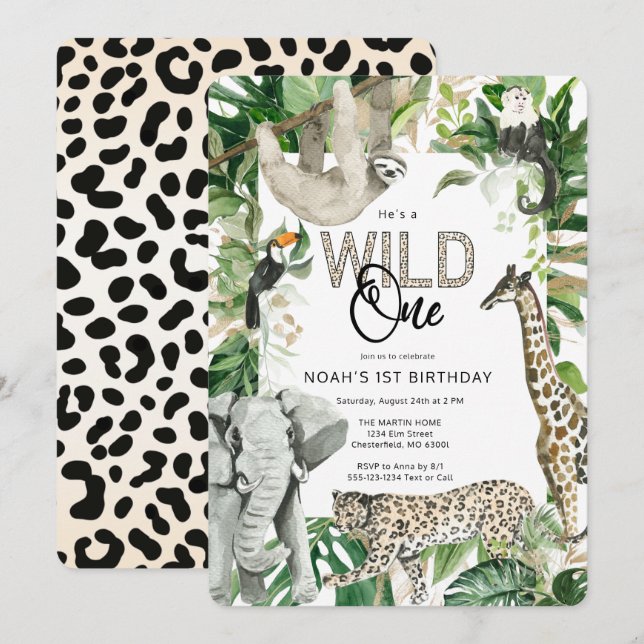Leopard Wild One First Birthday Invitation (Front/Back)