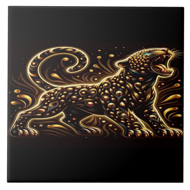 Leopard With Blue Eyes on a Bedroom Border  Tile (Front)