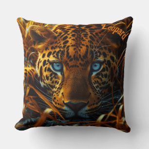 Leopard with blue eyes throw pillow