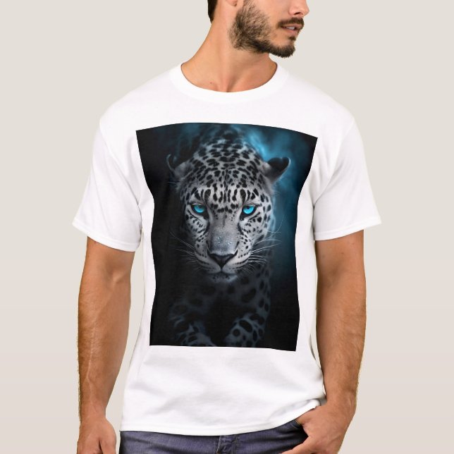 Leopard with Blue Eyes - Unique Wildlife T-shirt D (Front)