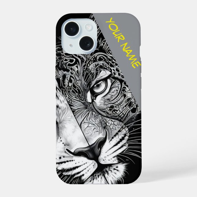Leopard with Customize name iPhone 15 Case (Back)