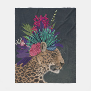 Leopard with Tropical Headpiece Fleece Blanket