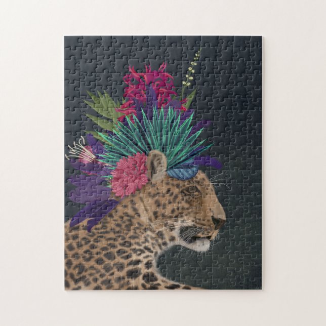 Leopard with Tropical Headpiece Jigsaw Puzzle (Vertical)