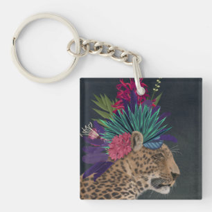 Leopard with Tropical Headpiece Keychain
