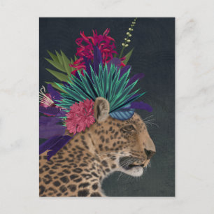 Leopard with Tropical Headpiece Postcard