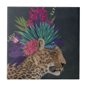 Leopard with Tropical Headpiece Tile