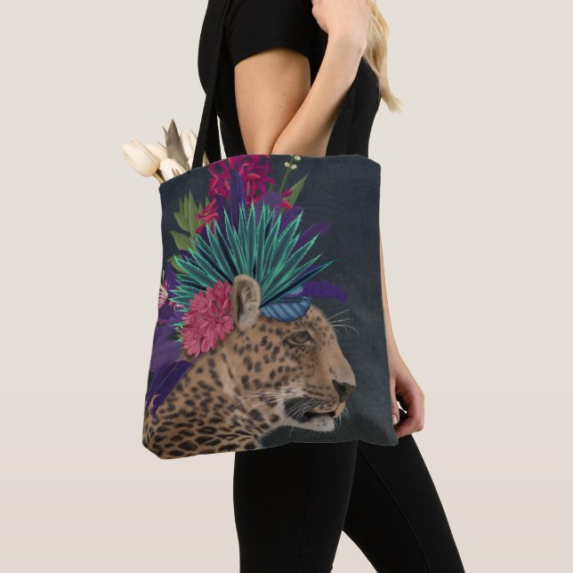 Leopard with Tropical Headpiece Tote Bag (Close Up)