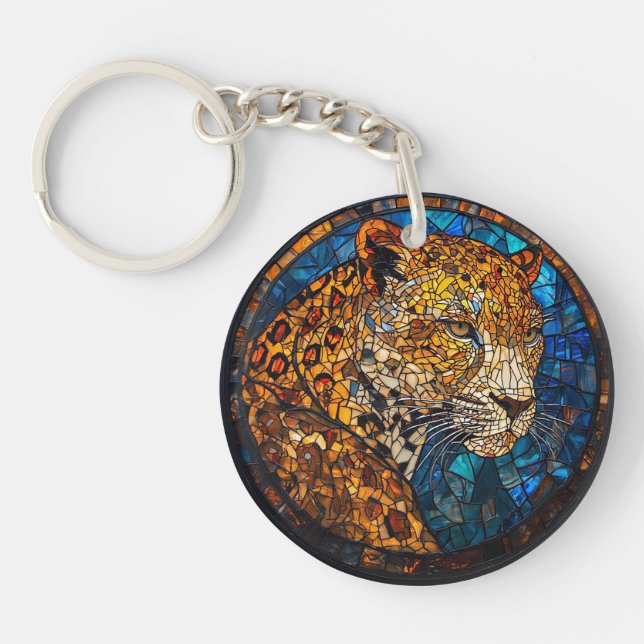 Leopard with Warm and Cool Tones Keychain (Front)
