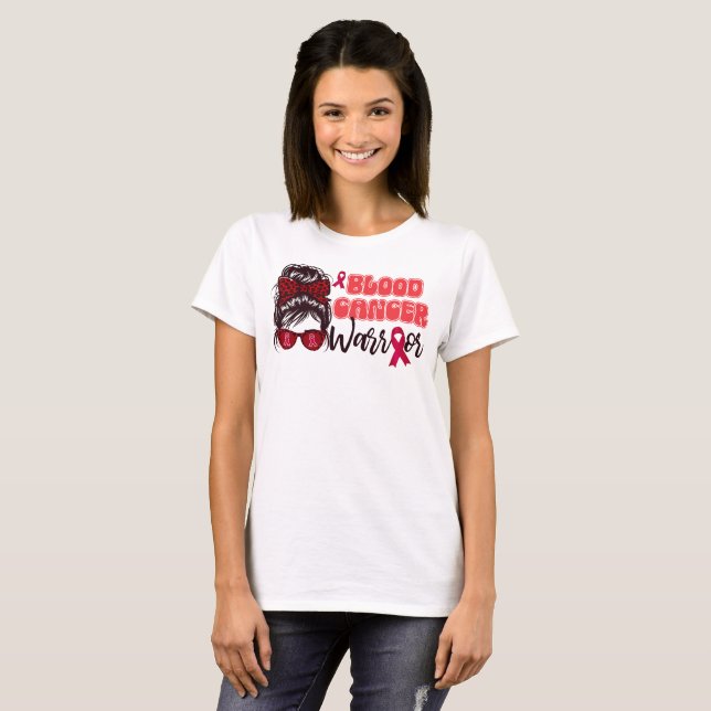 Leopard Women Blood Cancer Warrior Red Ribbon T-Shirt (Front Full)