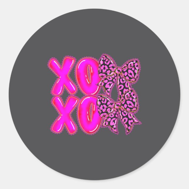Leopard Xoxo Coquette Bow Hearts Valentine's Day W Classic Round Sticker (Front)