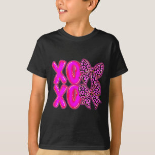 Leopard Xoxo Coquette Bow Hearts Valentine's Day W T-Shirt