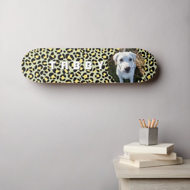 Leopard Yellow Black Dog Photo Personalized Skateboard (Wall Art (Horz))