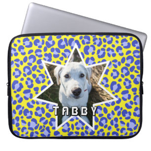 Leopard Yellow Blue Purple Dog Photo Personalized Laptop Sleeve