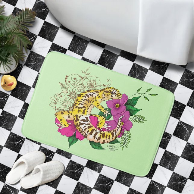 Leopard Yellow Gecko Green Bath Mat (Creator Uploaded)
