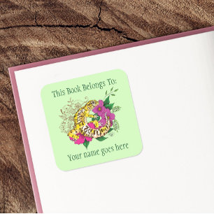 Leopard Yellow Gecko Green Bookplate Square Sticker