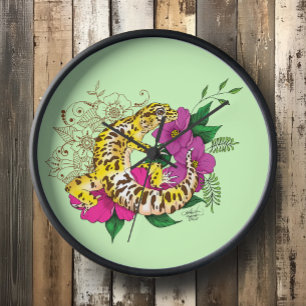 Leopard Yellow Gecko Green Clock