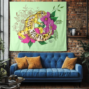 Leopard Yellow Gecko Green Tapestry