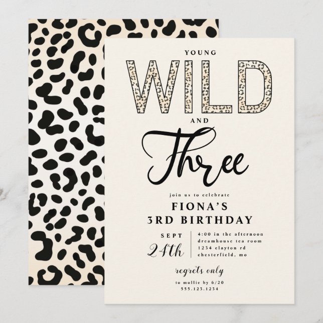 Leopard Young Wild Three Birthday Invitation (Front/Back)