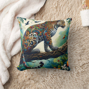 Leopard Zeal: Vibrant Jungle Patterns Throw Pillow