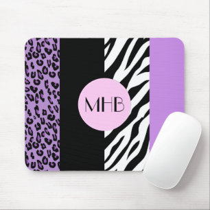 Leopard, Zebra, Animal Print, Purple, Monogram Mouse Pad