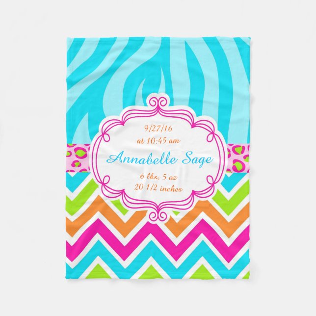 Leopard Zebra Chevron Birthday Fleece Blanket (Front)