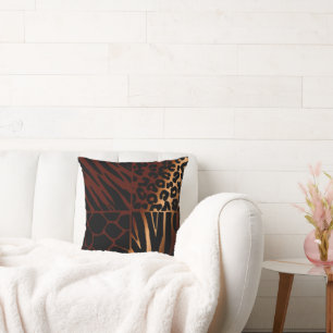 Leopard, Zebra, Giraffe, Tiger Throw Pillow