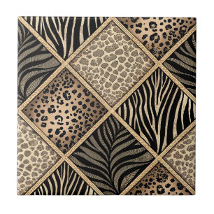Leopard & Zebra Print Collage - Animal Skin Design Tile