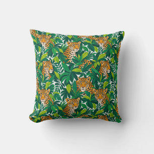 Leopards Among Lush Tropical Greenery Throw Pillow