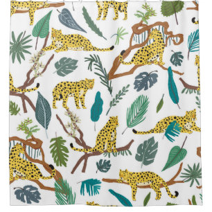 Leopards in jungle, hand-drawn pattern.