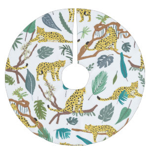 Leopards in jungle, hand-drawn pattern. brushed polyester tree skirt