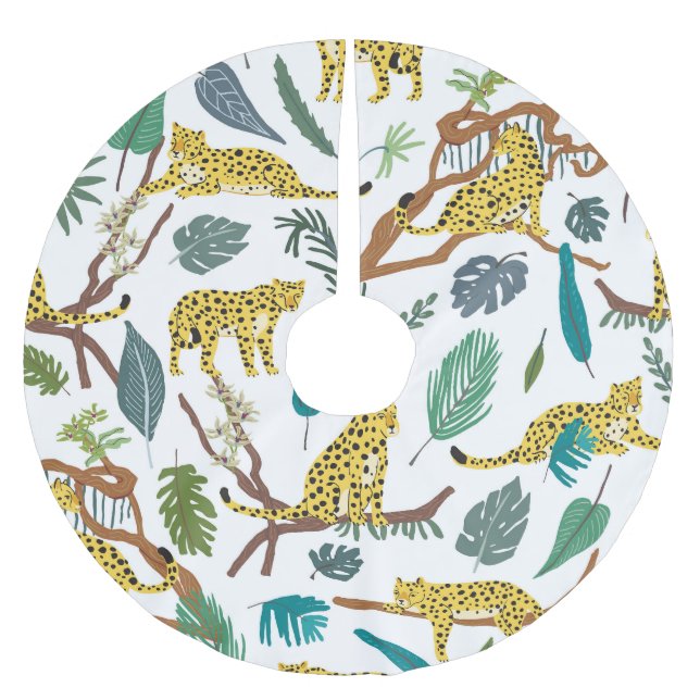 Leopards in jungle, hand-drawn pattern. brushed polyester tree skirt (Front)