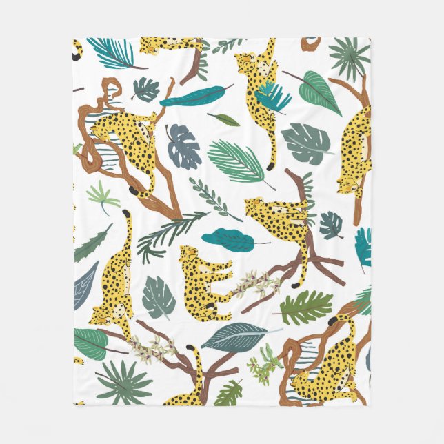 Leopards in jungle, hand-drawn pattern. fleece blanket (Front)