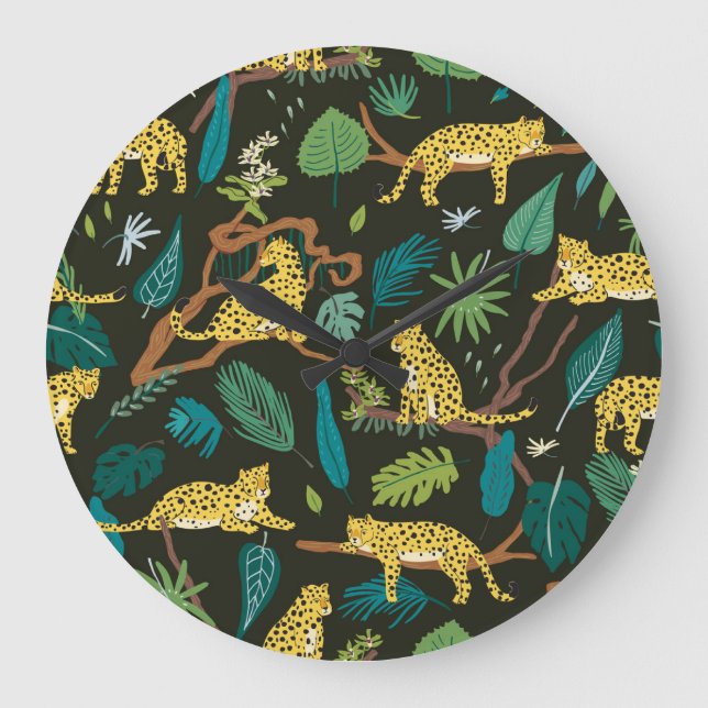 Leopards in Jungle: Vintage Wild Large Clock (Front)