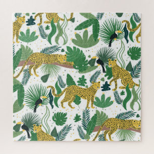 Leopards Jungle: Tropical Kids Seamless. Jigsaw Puzzle