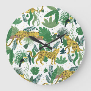 Leopards Jungle: Tropical Kids Seamless. Large Clock